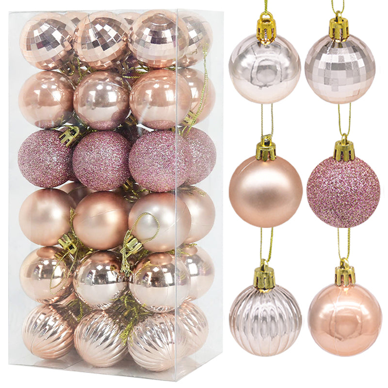 Rose Gold Plastic Christmas Balls Ornament 4cm Hang Pendant Ball Indoor