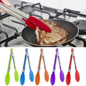 NEW Silicone Kitchen Cooking Salad Serving BBQ Tongs Stainless Steel Handle