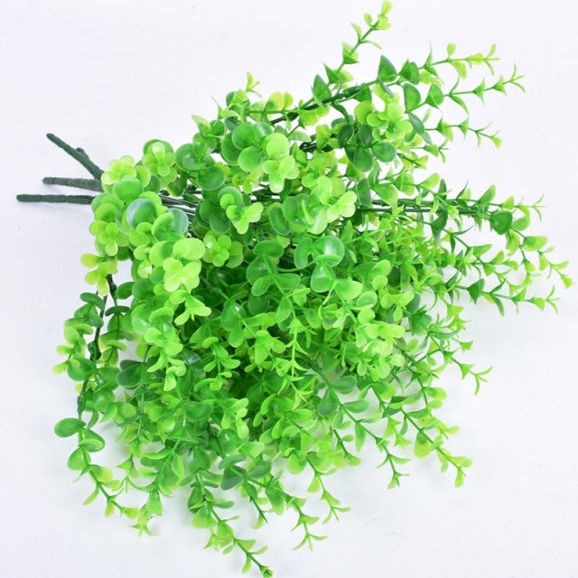 Fork Artificial Plants Eucalyptus Grass Plastic  Green Leaves Fake Flower Plant Home Decoration