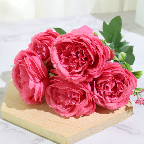 Best Selling Beautiful Rose Peony Artificial Silk Flowers Small White Bouquet Home Decoration