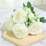 Best Selling Beautiful Rose Peony Artificial Silk Flowers Small White Bouquet Home Decoration