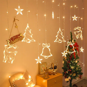 LED Deer Star Moon Curtain Light Christmas Garland String Fairy Lights  For Home