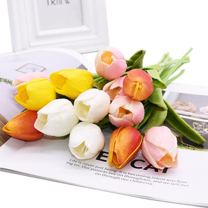 Tulip Artificial Flower Real Touch Artificial Bouquet Fake Flower for  Home Garden Decor