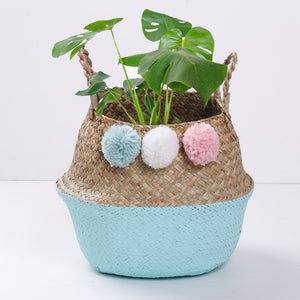 Handmade Storage Basket Folding Clthoes Laundry Basket  Belly Garden Flower Pot Plant Basket