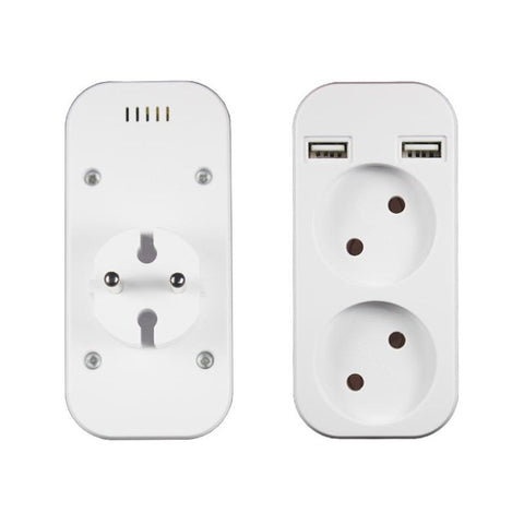 European style dual socket with dual USB 5V 2A output, plug adapter