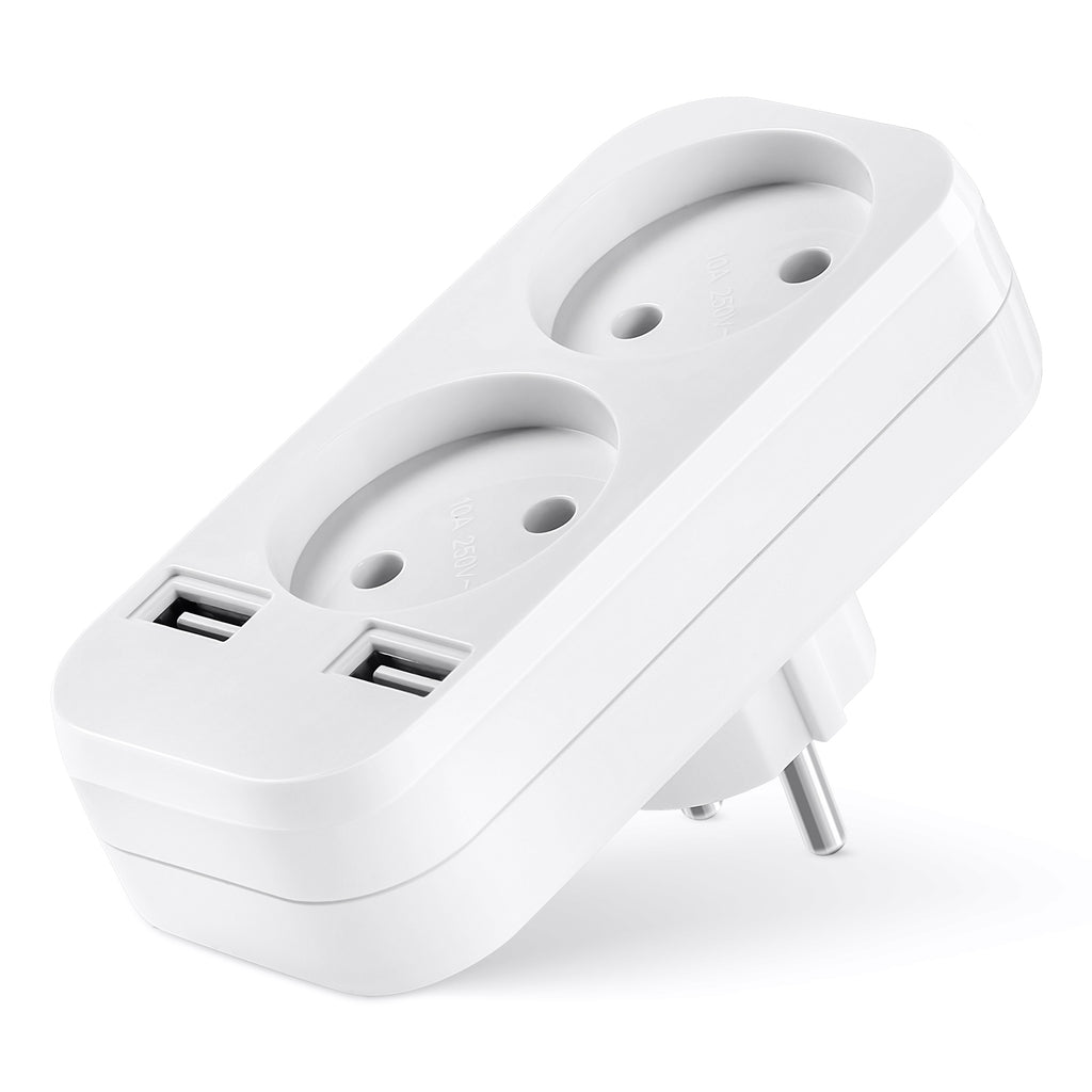 European style dual socket with dual USB 5V 2A output, plug adapter