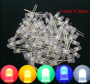 LED Diode 5 mm Assorted Kit White Green Red Blue  Purple Warm white DIY Light Emitting Diode