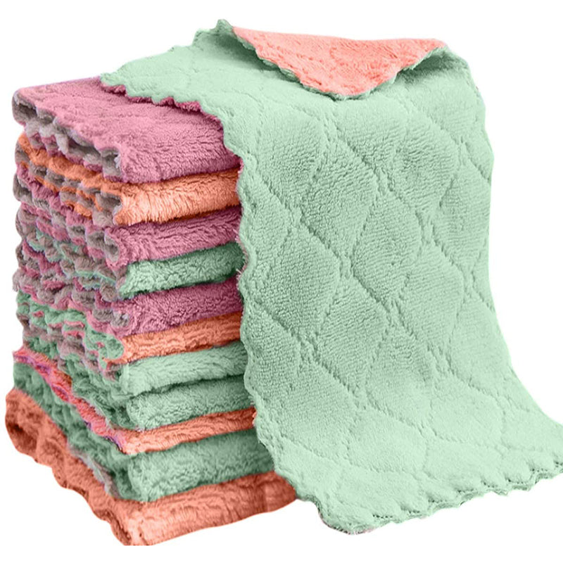 Double-layer Absorbent Microfiber Kitchen Dish Cloth Non-stick Oil Household Cleaning Cloth