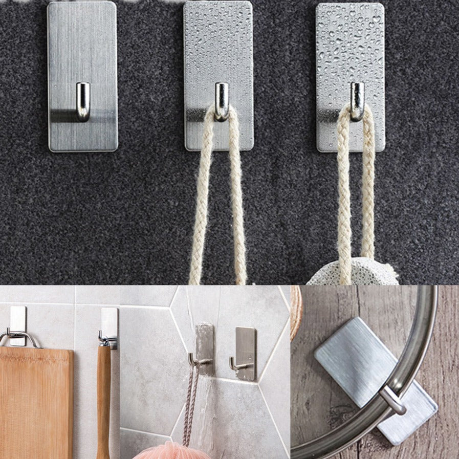 Stainless Steel Wall Hook Self Adhesive Sticky Kitchen Home Bathroom Key Bag Hanger Towel Rack