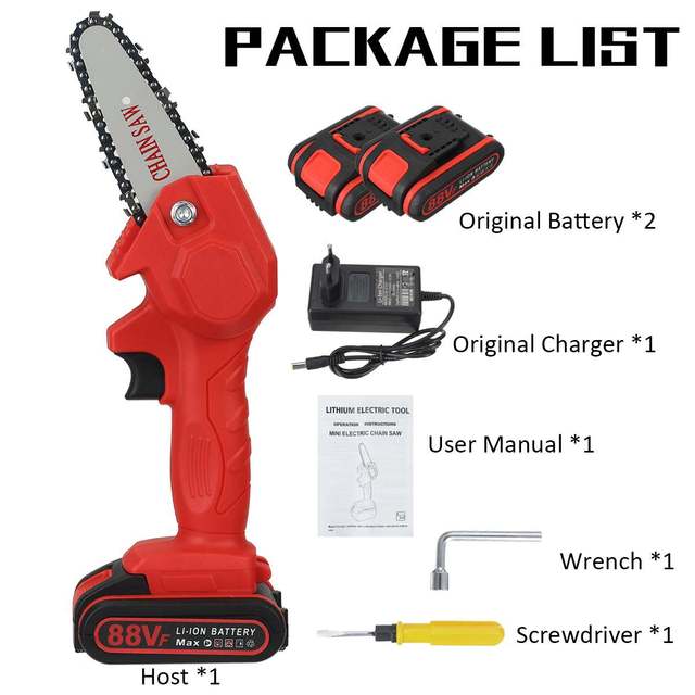 Mini Electric Chain Saw with 1/2 Upgraded Battery Rechargeable Woodworking Garden Tool