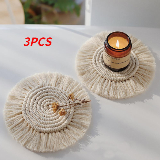 Home Creative Cotton Braid Coaster Handmade Macrame Cup Cushion Mat