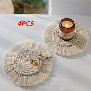 Home Creative Cotton Braid Coaster Handmade Macrame Cup Cushion Mat