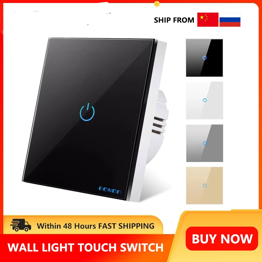 Light Touch Switch Sensor EU Standard Tempered Crystal Glass Panel