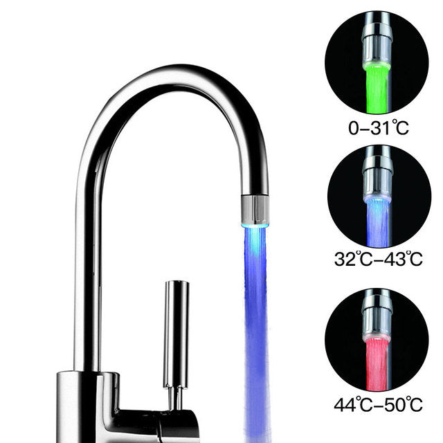 LED Temperature Sensitive 3-Color Light-up Faucet Kitchen Bathroom Water Saving  Tap Nozzle