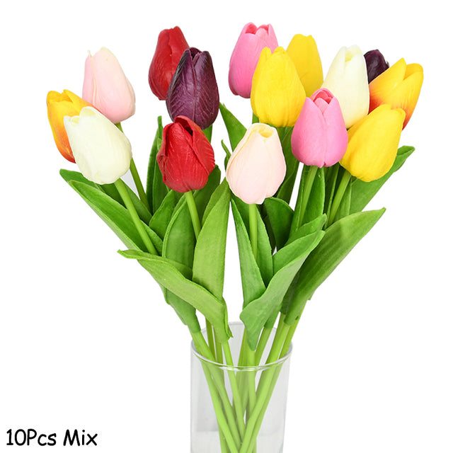 Tulip Artificial Flower Real Touch Artificial Bouquet Fake Flower for  Home Garden Decor