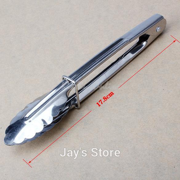 Hot 1 Piece 7 inch BBQ Tongs Silicone Cover Handle Kitchen Tongs Lock Design Barbecue Clip Clamp Stainless steel Food Tongs