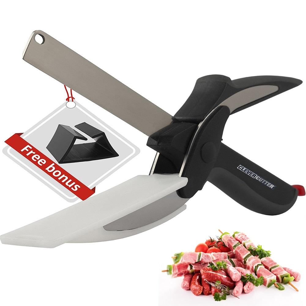 2 in 1 Food Chopper Kitchen Scissors Smart Cutter Kitchen Knife Shears Vegetable Slicer Dicer with Cutting Board